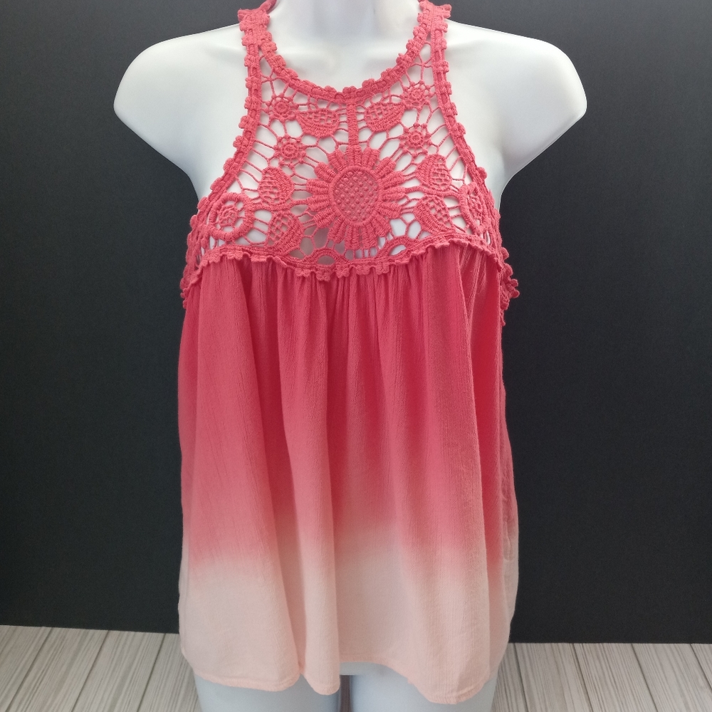 Hollister Y2K Boho Knit Sunflower Coral Ombre Tank Top